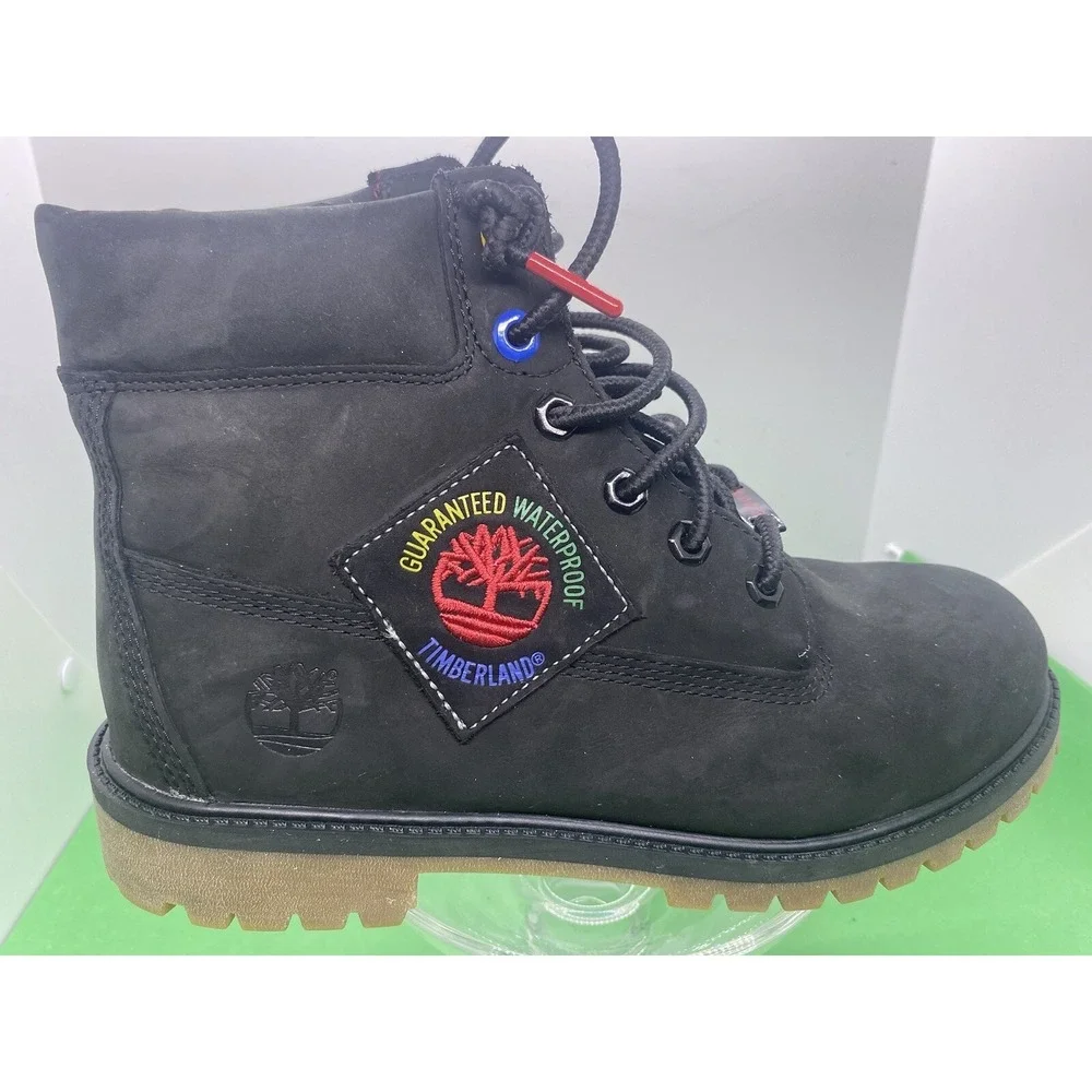 Timberland 6 inch Premium Boots Black Patch Youth Junior TB0A2A75 001 Boys Sz 7